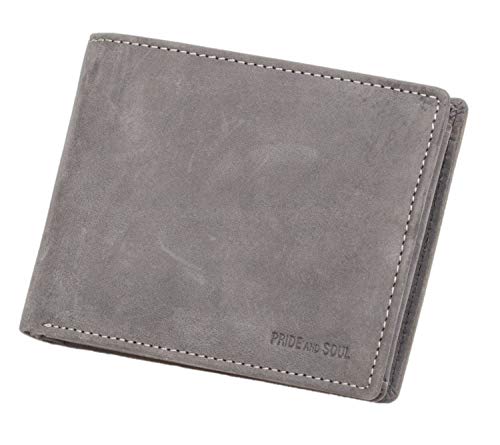 Pride & Soul Unisex – portfel dla dorosłych damski i męski z RFID z prawdziwej skóry, portmonetka na 7 kart EC, monety i kieszonki na banknoty, portfel, szary, 12 x 9,5 x 2,5 cm