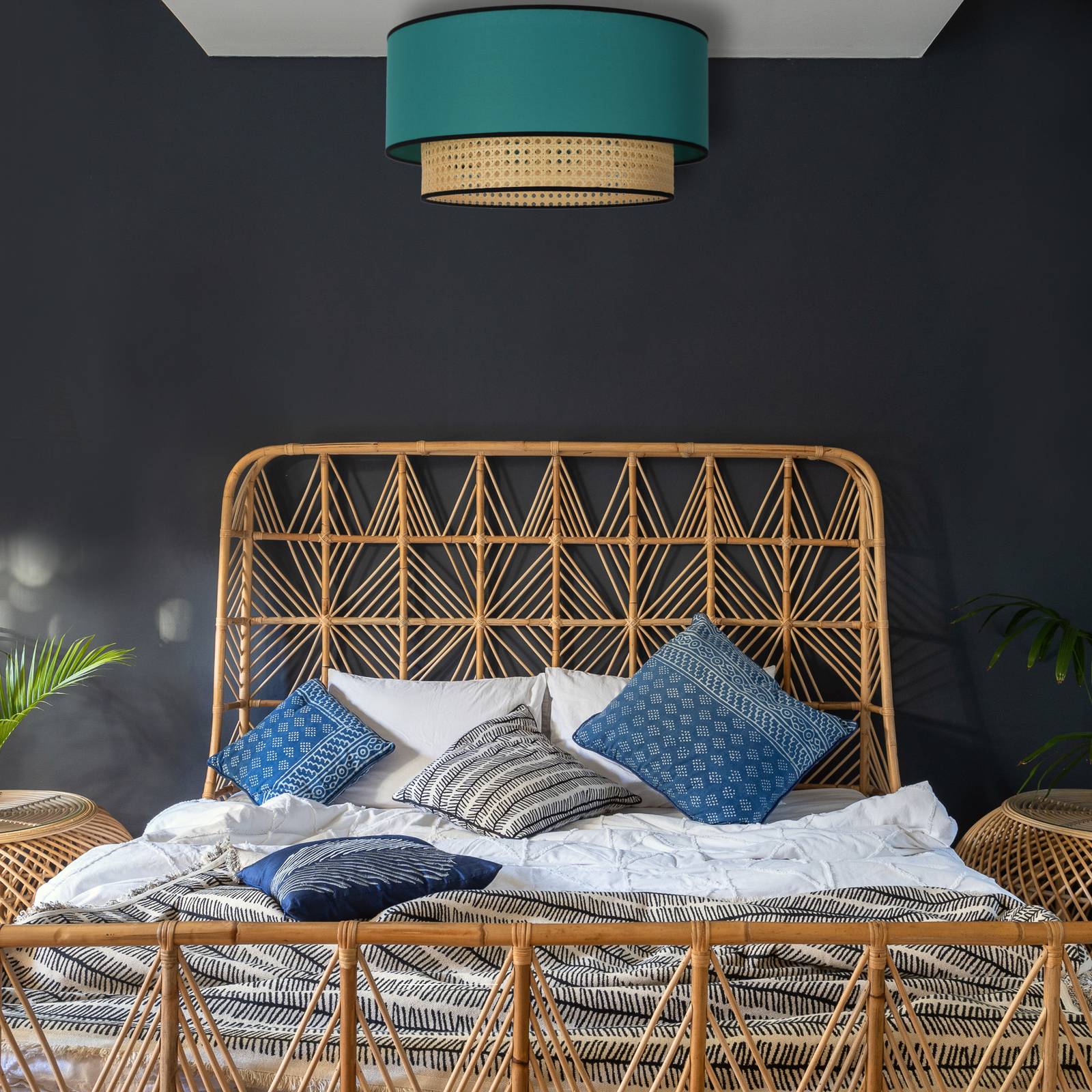 Lampa sufitowa Big Boho, rattan, beżowa/petrol