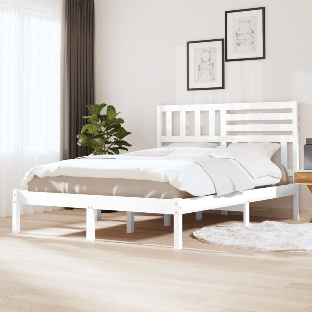 Фото - Ліжко VidaXL Rama łóżka, lite drewno, biała, 135x190 cm, 4FT6, podwójna Lumarko! 
