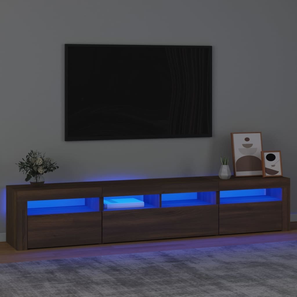 Lumarko Szafka pod TV z oświetleniem LED, brązowy dąb, 210x35x40 cm