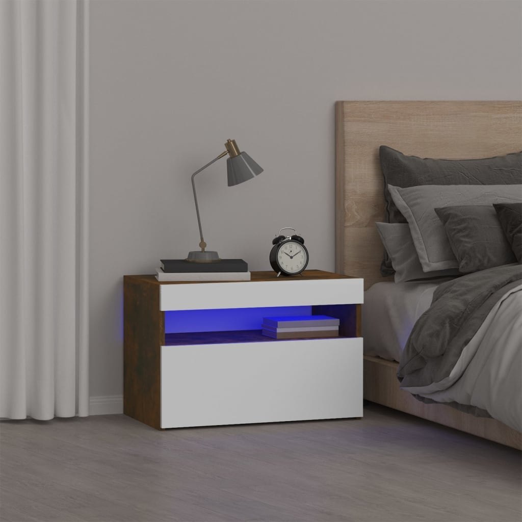 Lumarko Szafka nocna z oświetleniem LED, przydymiony dąb, 60x35x40 cm