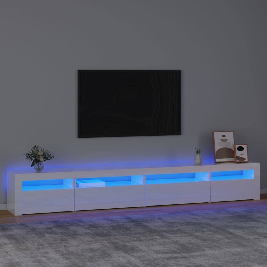 Lumarko Szafka pod TV z oświetleniem LED, biała z połyskiem,270x35x40cm