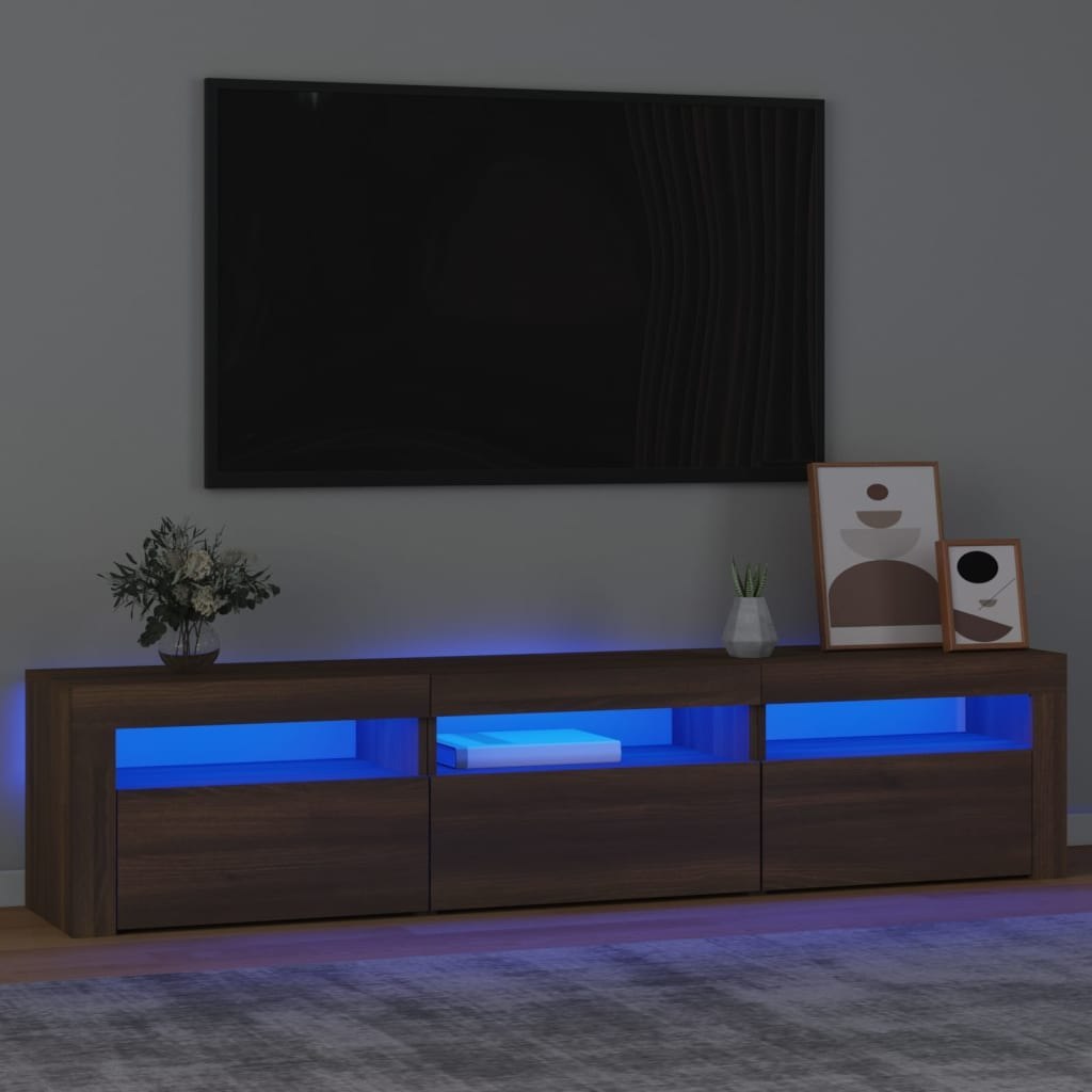 Lumarko Szafka pod TV z oświetleniem LED, brązowy dąb, 180x35x40 cm