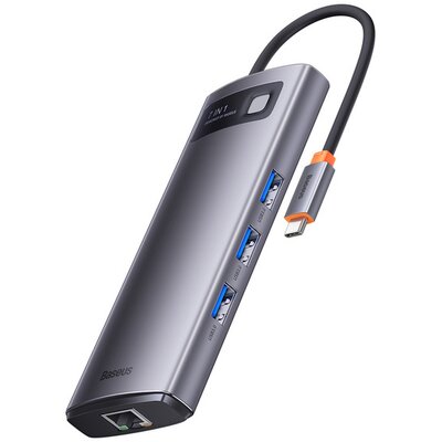 Baseus Metal Gleam Series stacja dokująca HUB 7 w 1 USB Typ C - 2 x HDMI / 3 x USB 3.2 Gen. 1 / 1 x Power Delivery / 1 x RJ-45 Ethernet szary (WKWG04