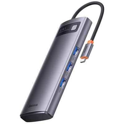 Baseus Metal Gleam Series stacja dokująca HUB 8 w 1 USB Typ C - 2 x HDMI / 3 x USB 3.2 Gen. 1 / 1 x Power Delivery / 1 x czytnik kart SD / 1 x czytni