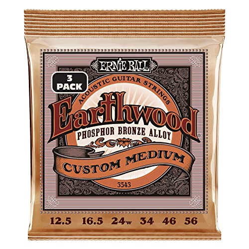 Ernie Ball Earthwood Custom Medium Phosphor Bronze Acoustic Guitar Stringi 3 Pack - 12,5-56 Gauge