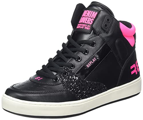 Replay Cobra sneakersy dla chłopców i dziewczynek, 1676BLACK Fluo Fuxia, 31 EU