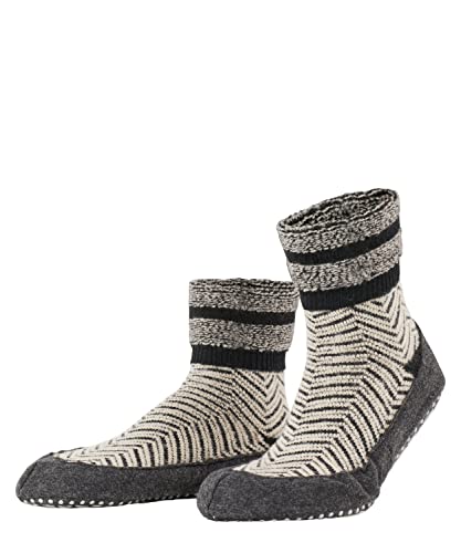 FALKE Męska Cosyshoe Herringbone żywa wełna długa ze wzorem z antypoślizgowymi wypustkami w paski, 1 para skarpet do kapci, czarna (Black 3000), 43-44