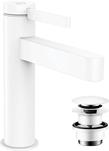 Hansgrohe 76024700 Finoris Jednouchwytowa bateria umywalkowa 110 CoolStart z kompletem odp$183ywowym Push-Open bia$184y matowy