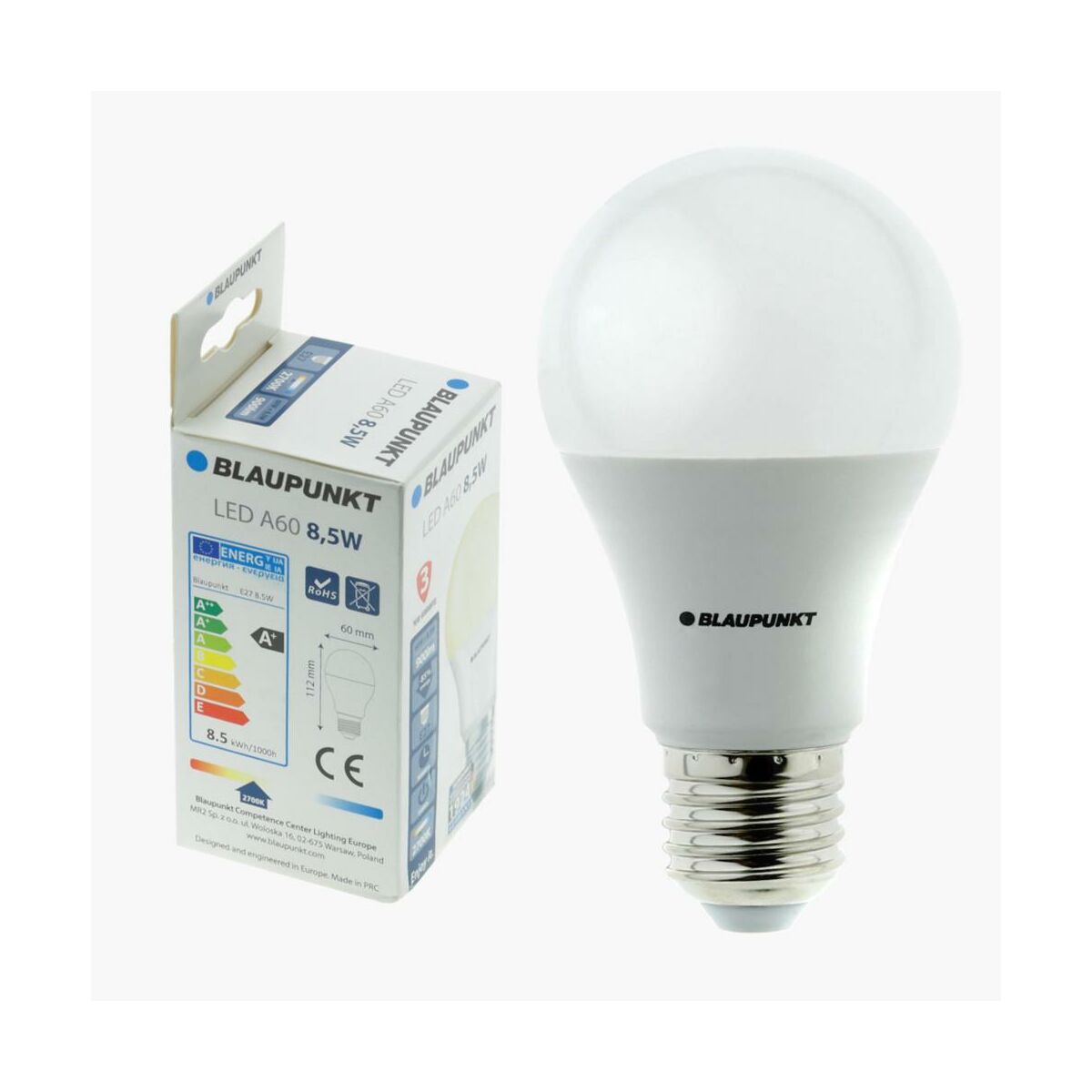 Żarówka LED E27 8.5 W = 60 W 900 lm Ciepła biel Blaupunkt