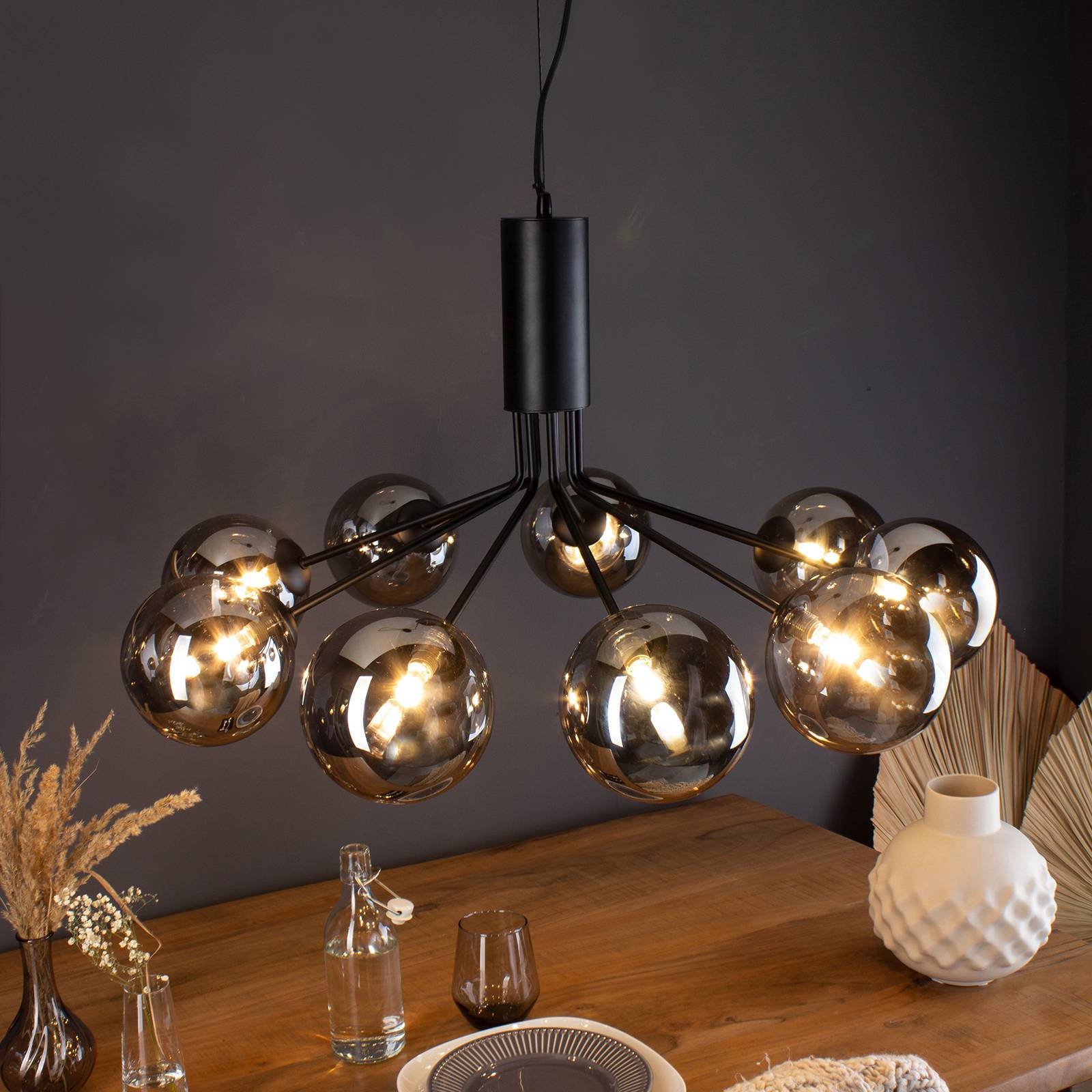 Lampa wisząca Neptun okrągła czarne dymione kule