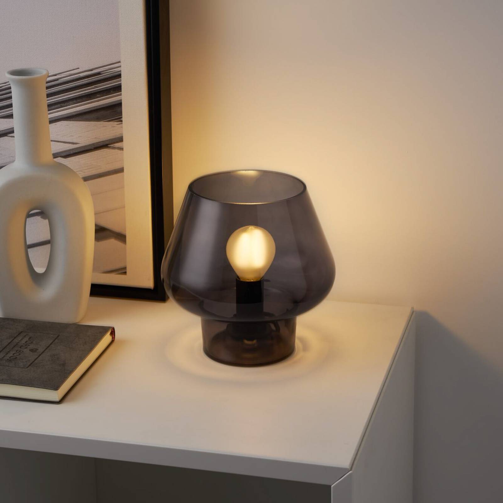 Pauleen Crystal Gleam lampa stołowa dymione szkło