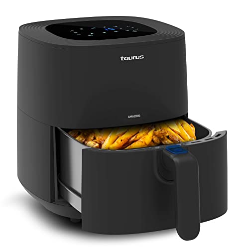 Taurus Amazing AF1701D bezolejowa frytkownica powietrzna, zamek 5,5 l, 8 programów, ekran dotykowy, timer, do 200 stopni C, powłoka nieprzywierająca, bez PFOA i BPA, w zestawie receptura, czarny