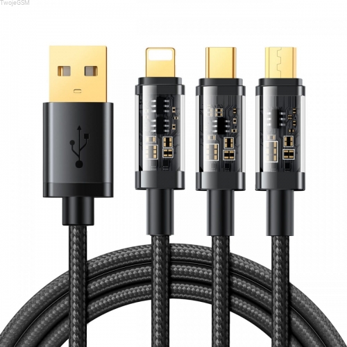 Joyroom 3w1 kabel USB - USB Typ C / Lightning / micro USB 3,5 A 1,2m czarny S-1T3015A5