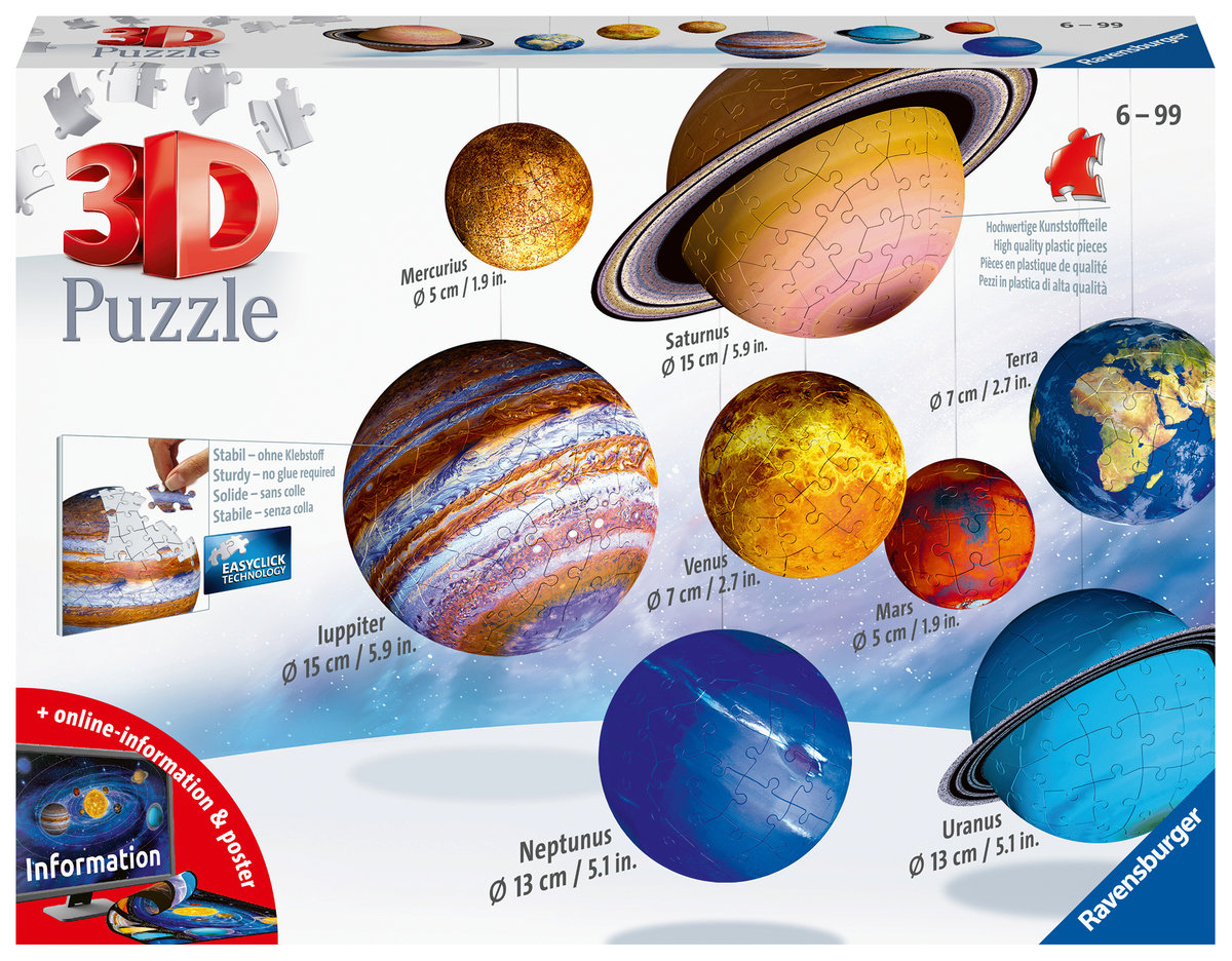 Ravensburger Puzzle 3D Puzzle 3D 11668 Układ Planetarny 960 Elementów Puzzle 3D (11668) Dla Dzieci I Dorosłych. Technologia Easy Click - Każdy Element Pasuje Idealnie ,kolorowy 11668