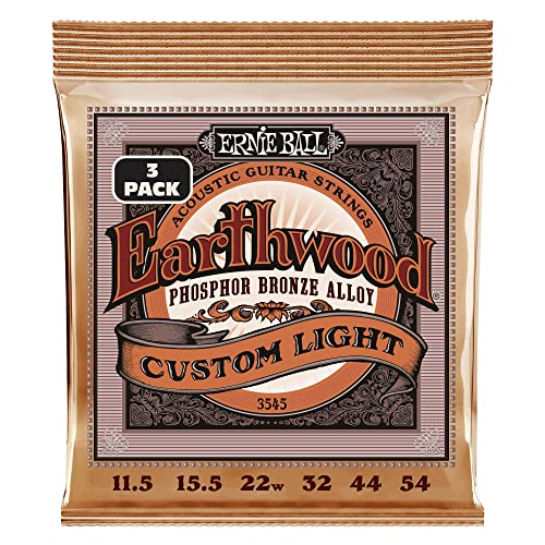 Ernie Ball Earthwood niestandardowe lekkie fosforowe brązowe struny do gitary akustycznej 3-pak - grubość 11,5-54