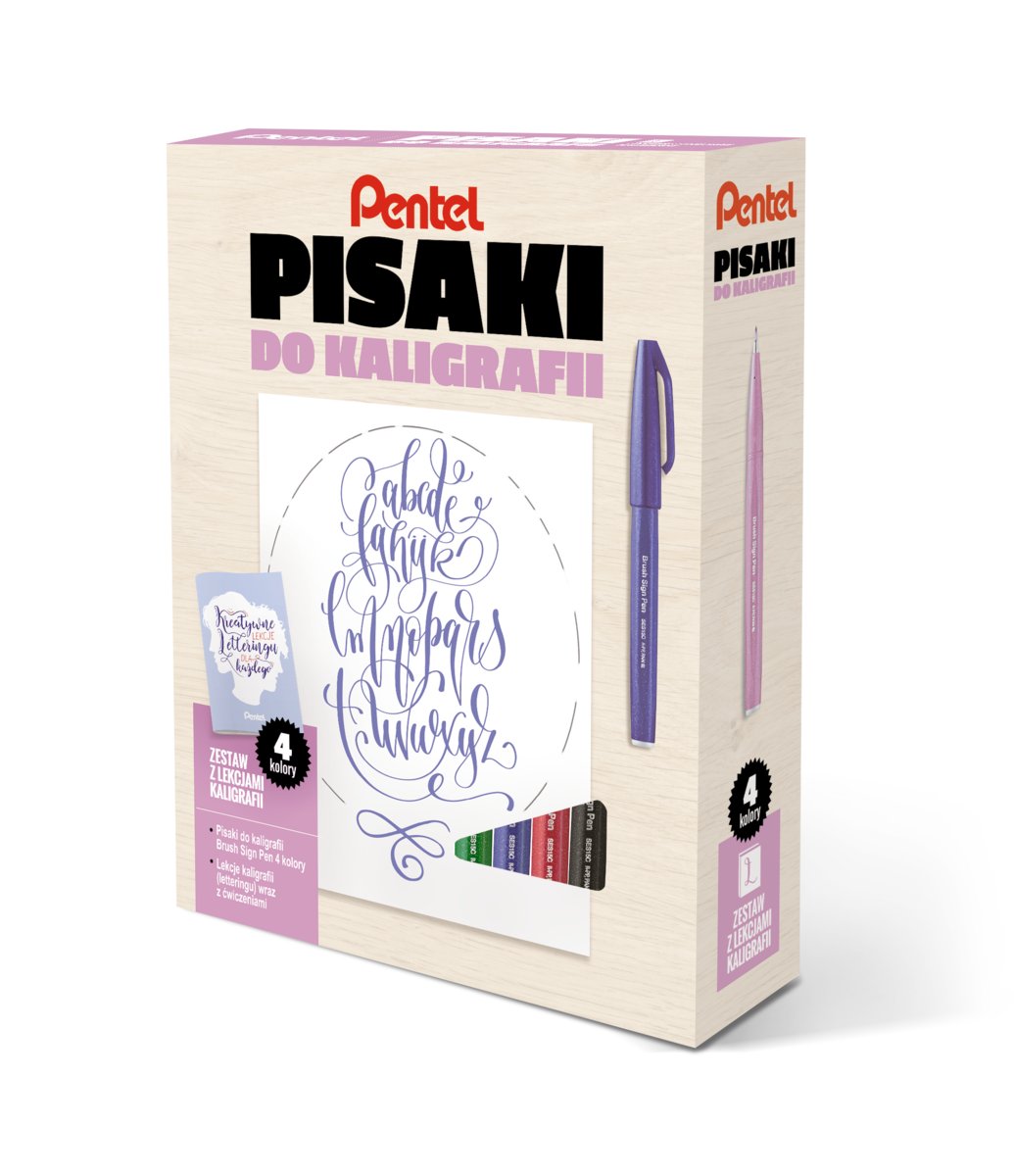Pentel Zestaw do kaligrafii Touch Brush Pen 4kol + książka PN6550