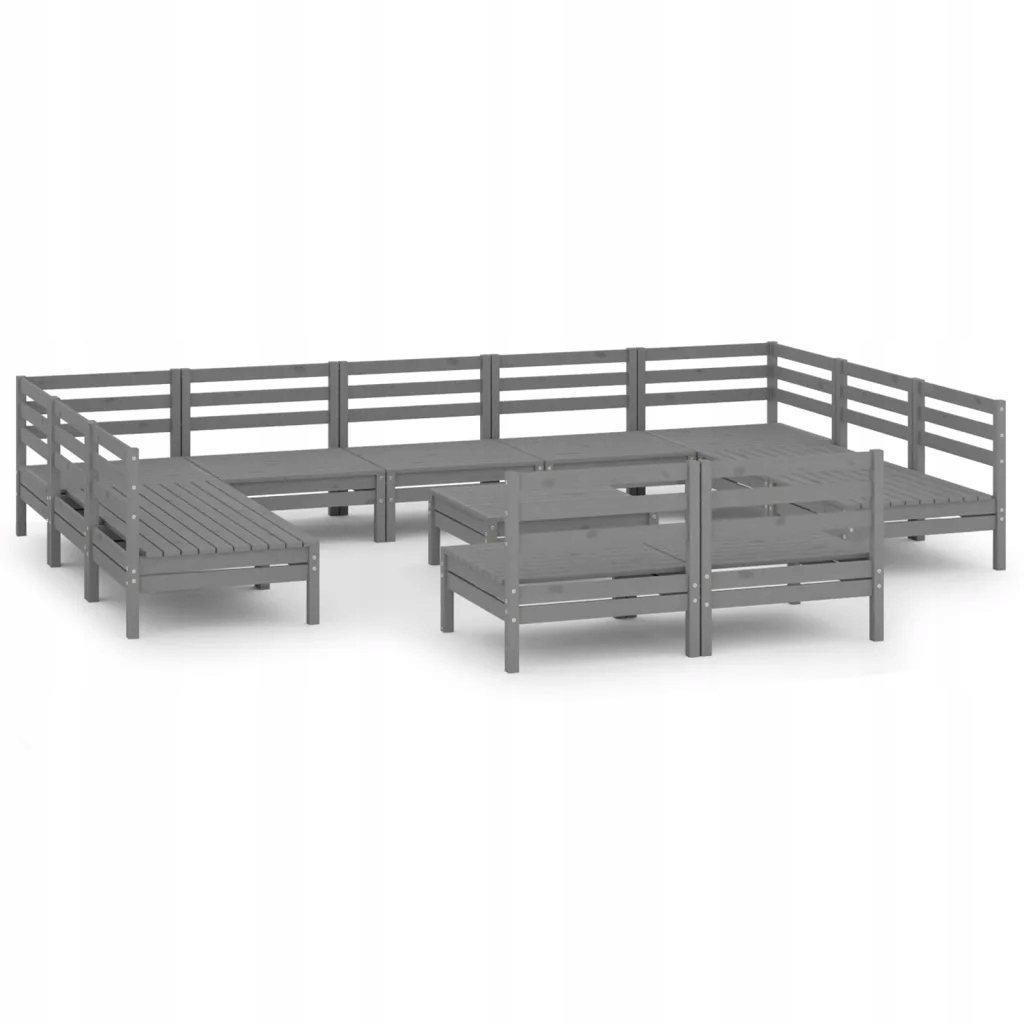 vidaXL 12-cz zestaw wypoczynkowy do ogrodu szary drewno sosnowe 3083451