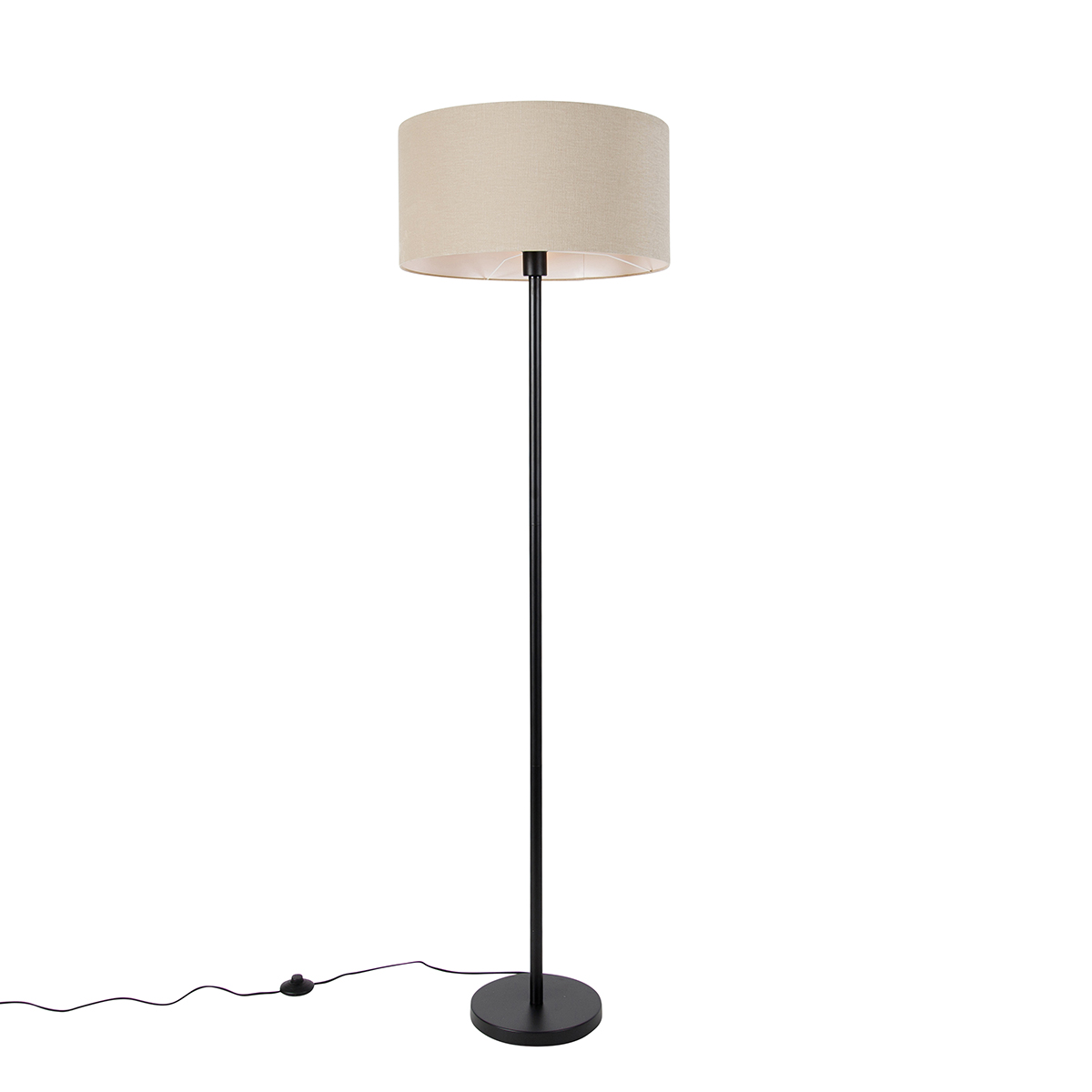 QAZQA Lampa podłogowa czarna z kloszem jasnobrązowym 50 cm - Simplo