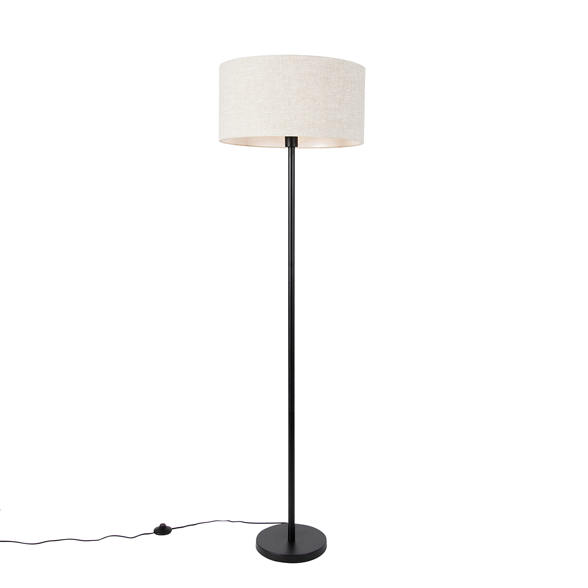 QAZQA Lampa podłogowa czarna z kloszem jasnoszarym 50 cm - Simplo