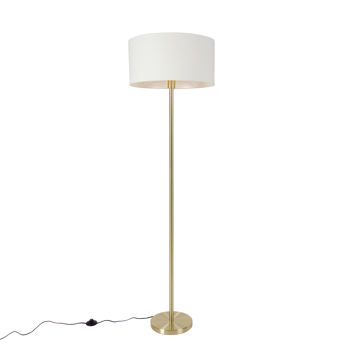 QAZQA Lampa podłogowa mosiężna z białym kloszem 50 cm - Simplo
