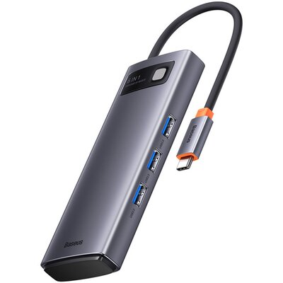 Baseus Metal Gleam 6w1 wielofunkcyjny hub USB Typ C - USB Typ C Power Delivery 100 W / 2x HDMI 4K 30 Hz / 3x USB 3.2 Gen 1 szary (WKWG030113)