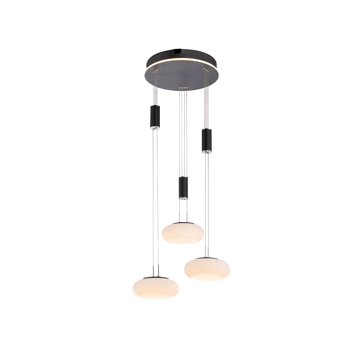 Paul Neuhaus Smart hanglamp zwart 3-lichts met afstandsbediening - Loena