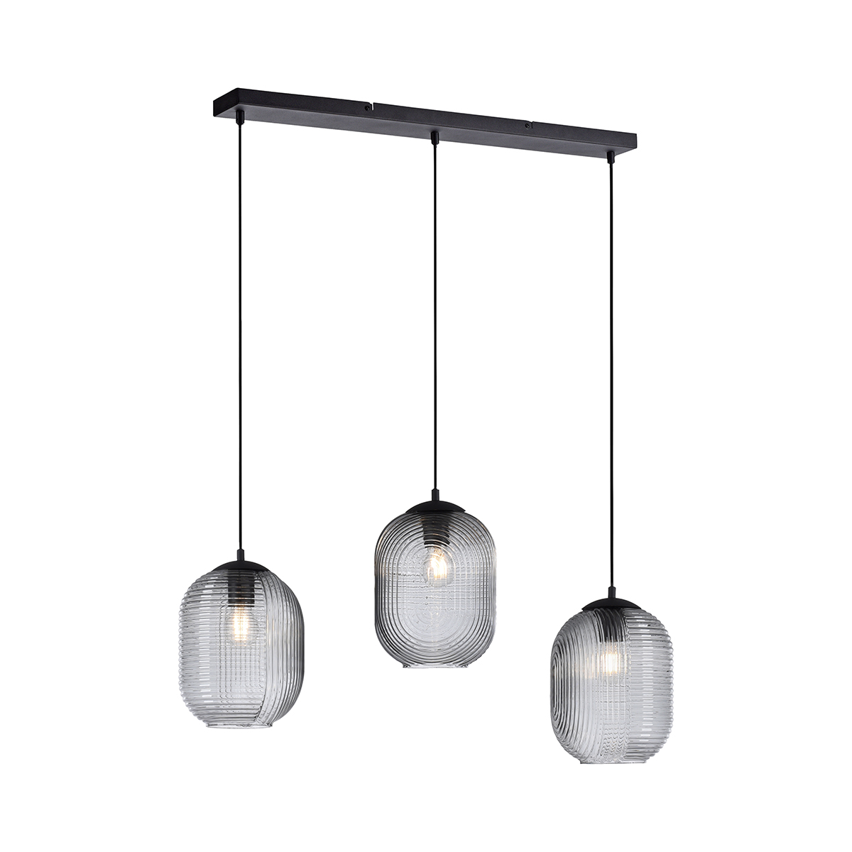 Paul Neuhaus Art deco hanglamp zwart met smoke glas 3-lichts - Chris