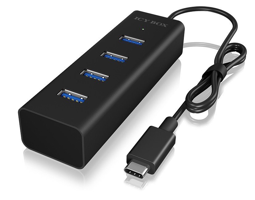 Icy Box IB-hub1409 4-krotnie Hub USB z 4 X USB 3.0 (Type-A) portami, zintegrowany przewód (40 cm), aluminium IB-HUB1409-C3