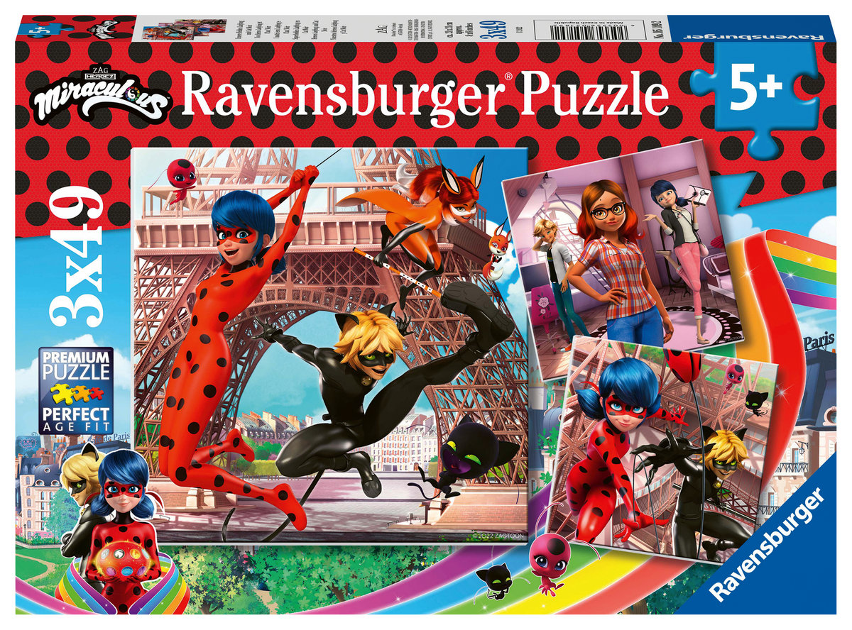 Ravensburger Puzzle 3x49 Miraculum: Biedronka i Czarny Kot -