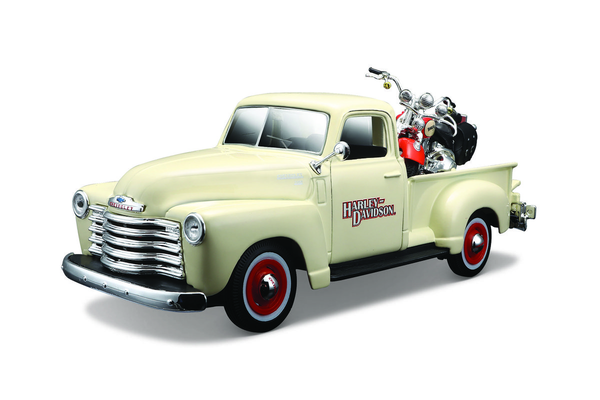 Maisto, model kolekcjonerski Harley Davidson 1950 Chevrolet 3100 Pickup + 2001 Flsts Heritage Springer 1/24