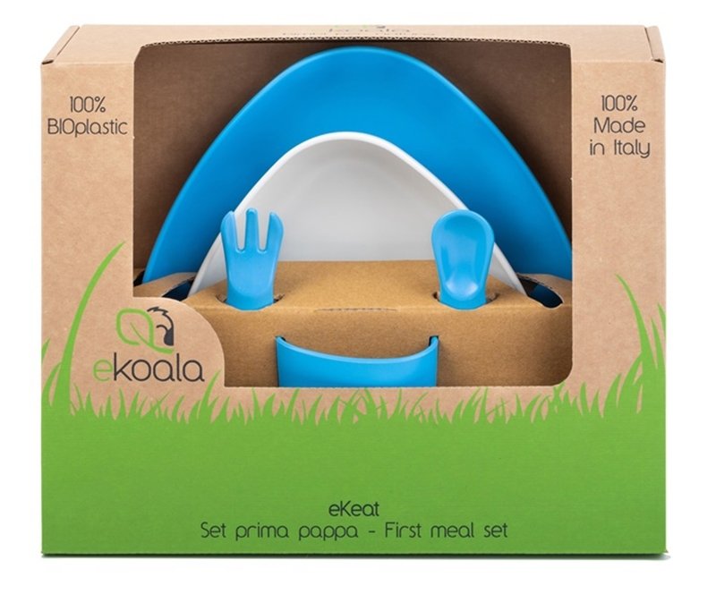 eKoala Ekoala  -  Zestaw Naczyń dla Dzieci z Bioplastiku, Niebieski, 6m+