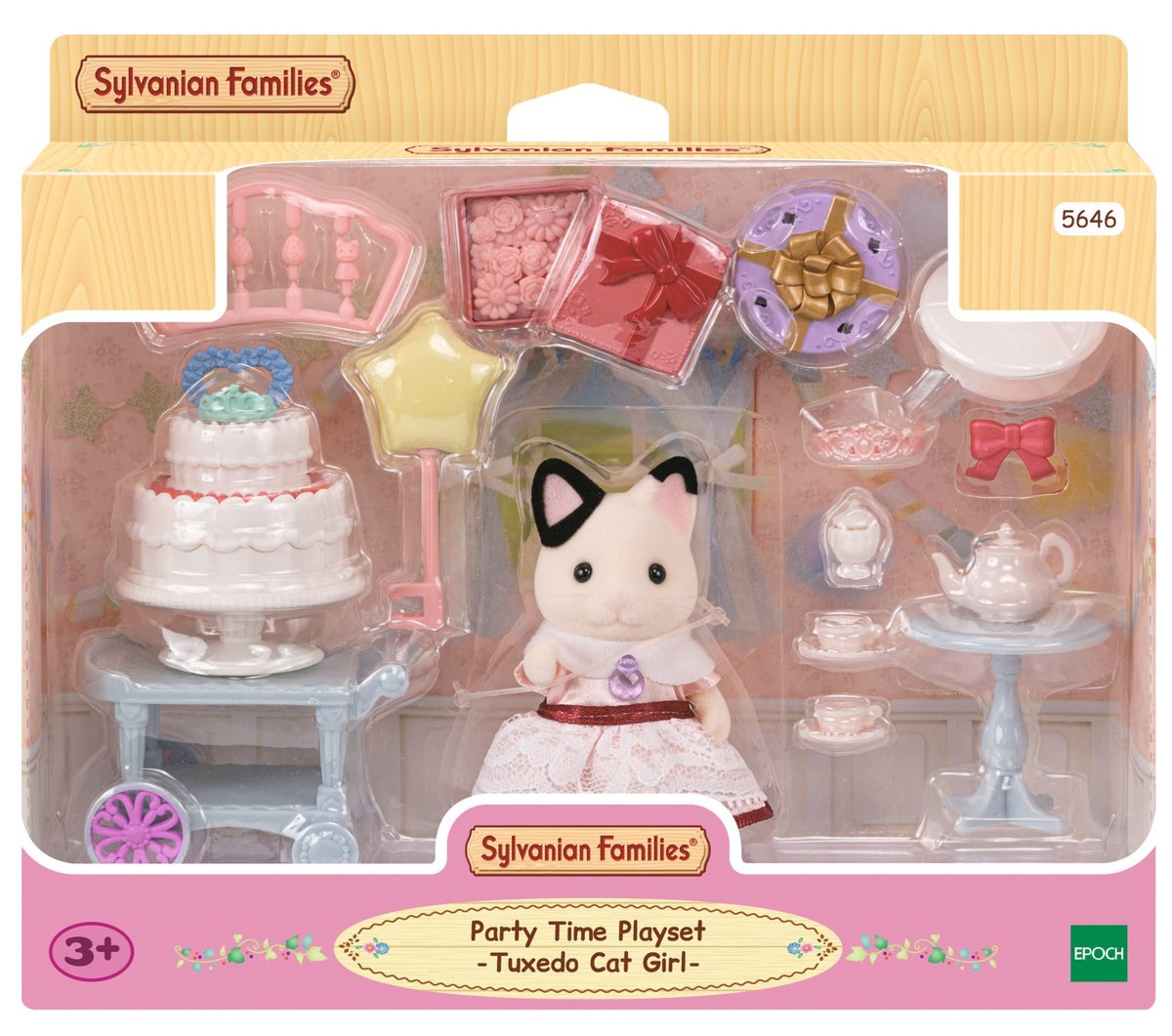 Sylvanian Families 5646 Zestaw Urodziny z figurką -Tuxedo Cat Girl- - dla lalek zestaw do zabawy 5646