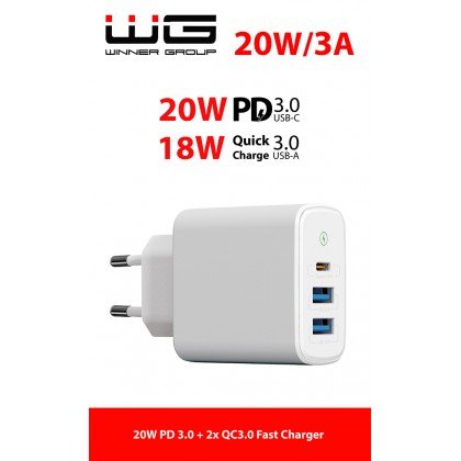 Фото - Зарядний пристрій Winner Ładowarka sieciowa WG 2x USB/1x USB-C PD 20W  Biała (9921)