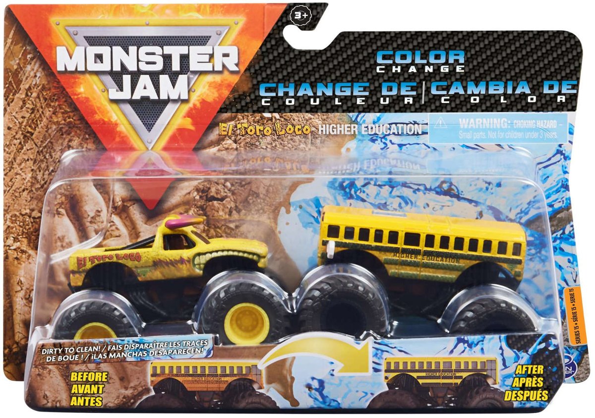 Monster Jam 2 ciężarówki zmieniające kolor El Toro Loco i Higher Education