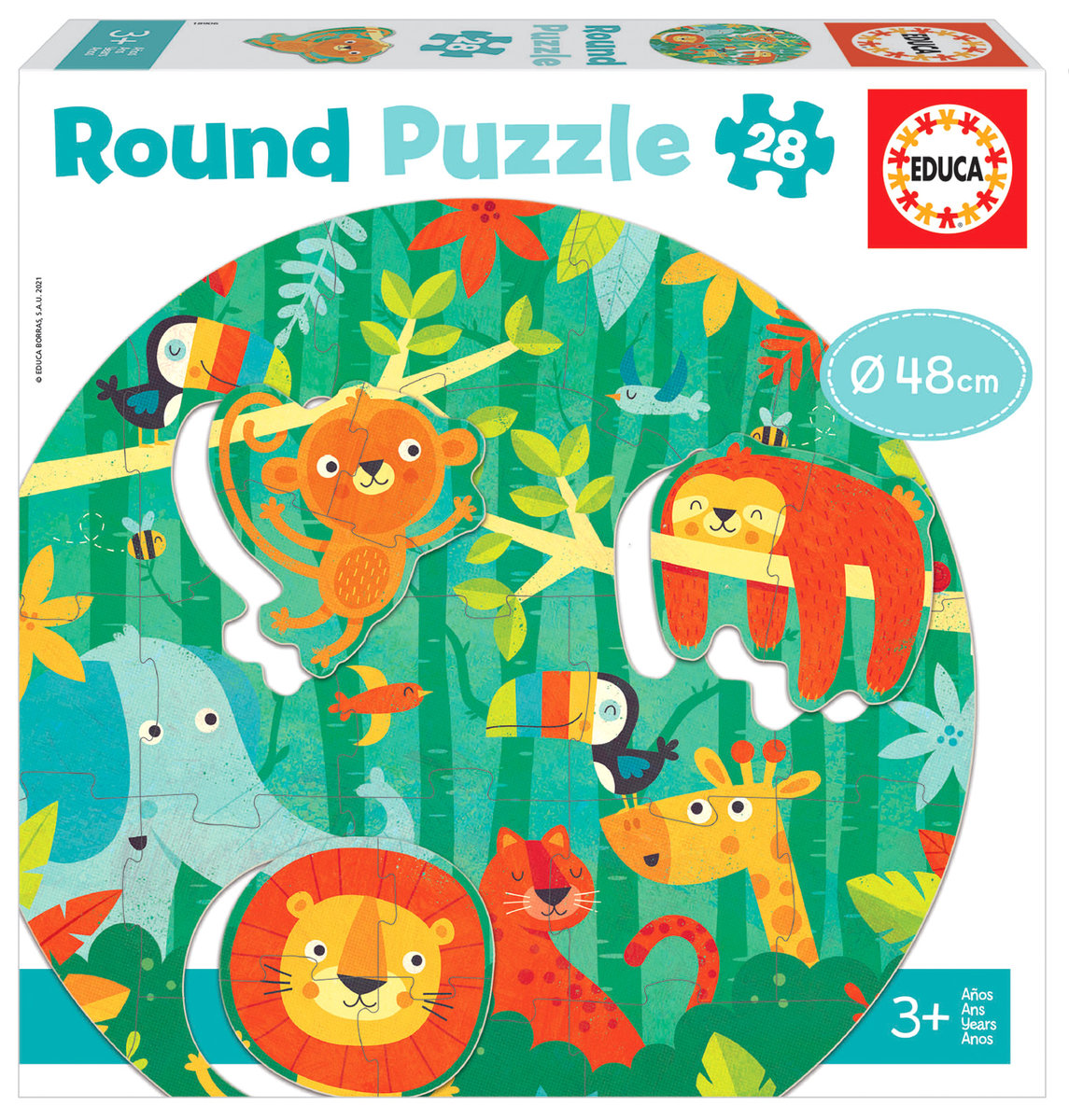Educa La Selva Redondo Infantil piezas. +3 aos. Ref. 18906 Round Wildnis. Okrągłe puzzle dla dzieci 28 części, kolorowe 18906