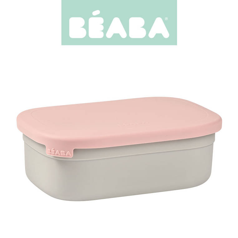 Beaba Lunchbox ze stali nierdzewnej konfigurowalny z silikonową pokrywką i osłoną Powder Pink 760 ml