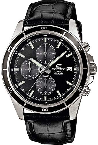 Casio Edifice Męski analogowy zegarek kwarcowy z paskiem z prawdziwej skóry, Noir, pasek