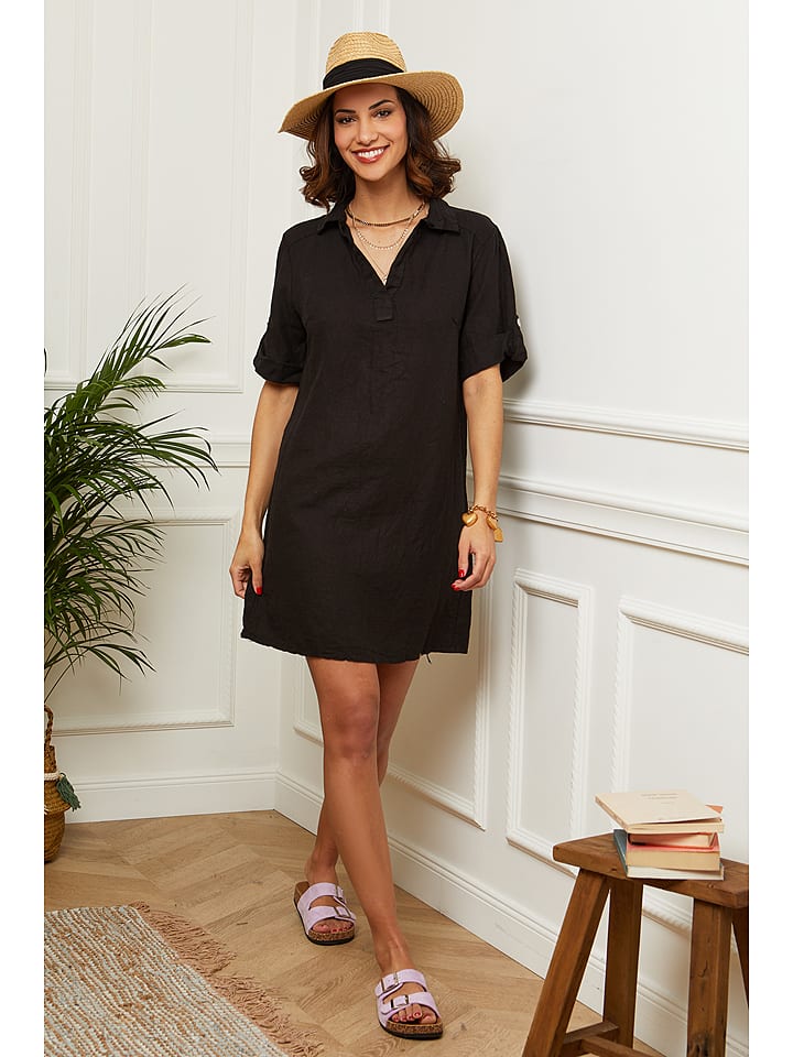 Le Monde du Lin Lniana sukienka w kolorze czarnym