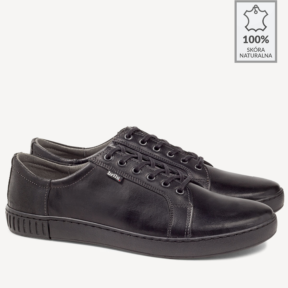 Buty casualowe skórzane Spencer czarne - BRILU