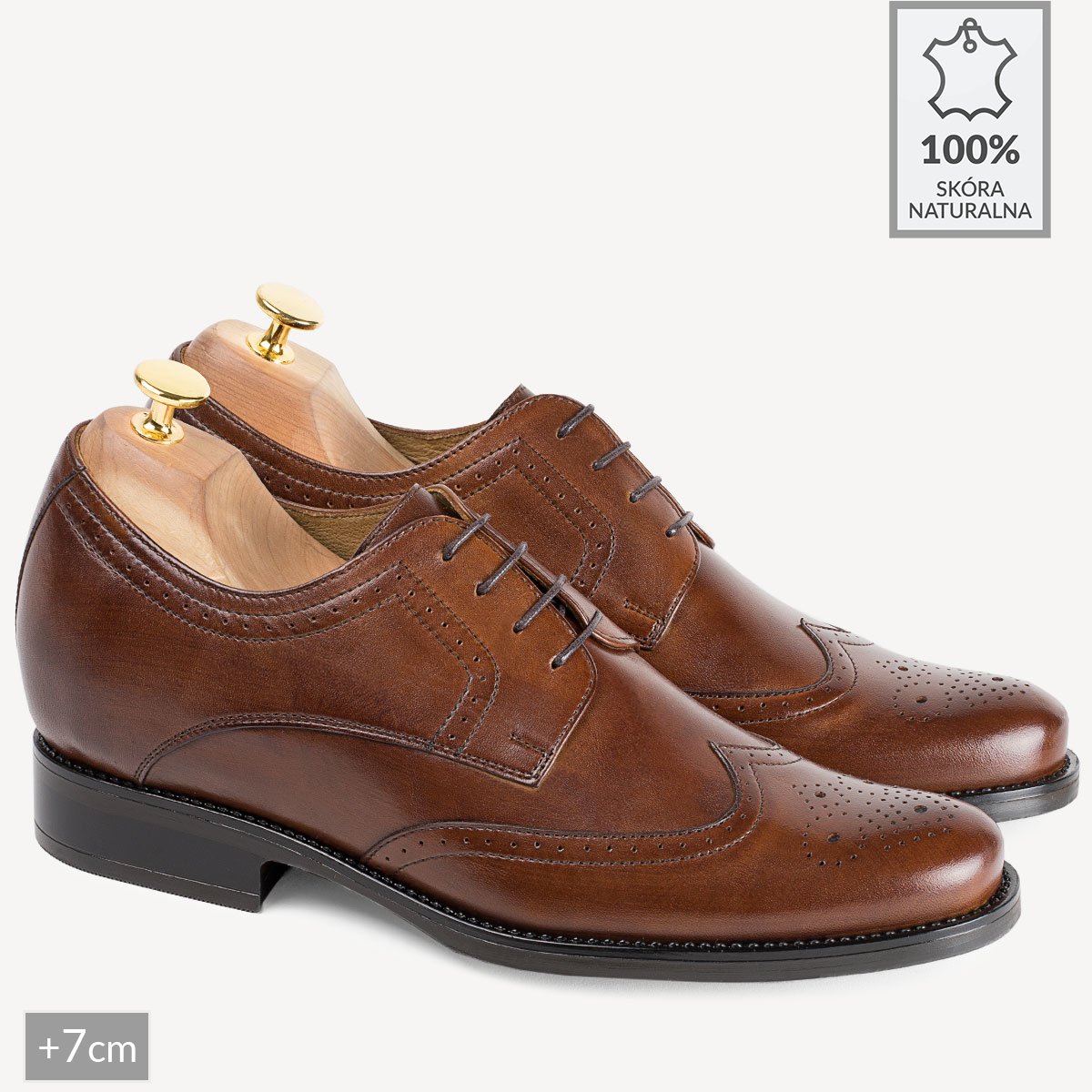 Męskie podwyższające buty wizytowe brogsy Dylan brązowe - BRILU