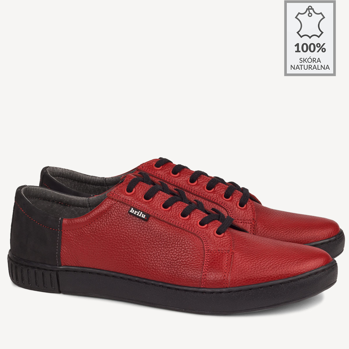 Buty casualowe skórzane Spencer czerwone - BRILU