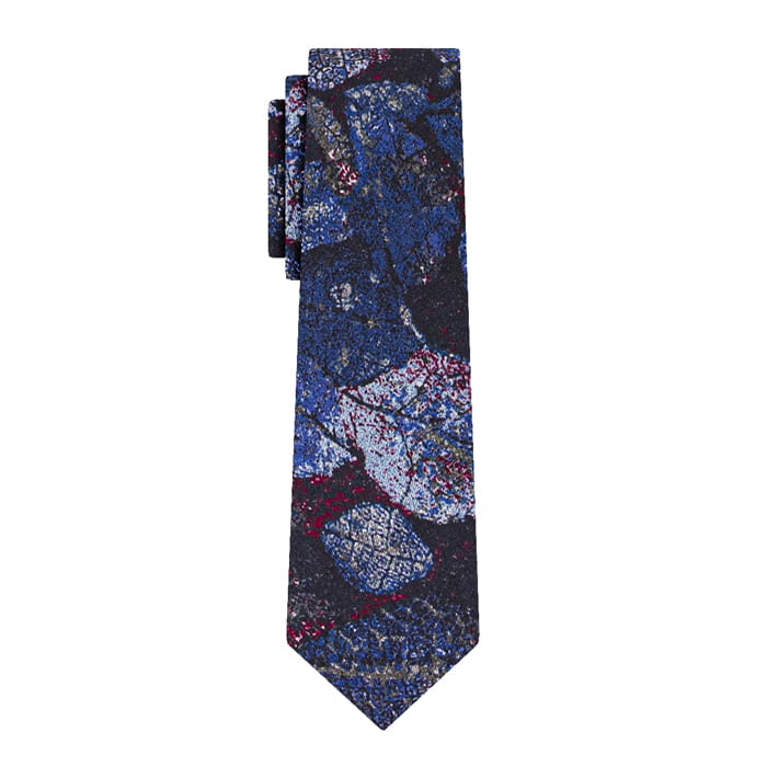 Krawat z wiskozy granatowy w liście EM 16 - EM Men's Accessories