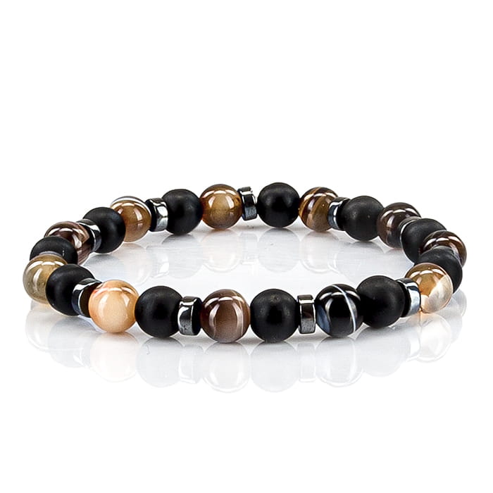 Bransoletka koraliki w kolorze czarnym i brązowym EM 26 - EM Men's Accessories