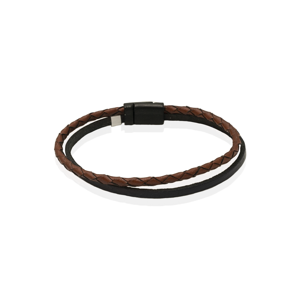 Bransoletka skórzana brązowo-granatowa EM 3 - EM Men's Accessories