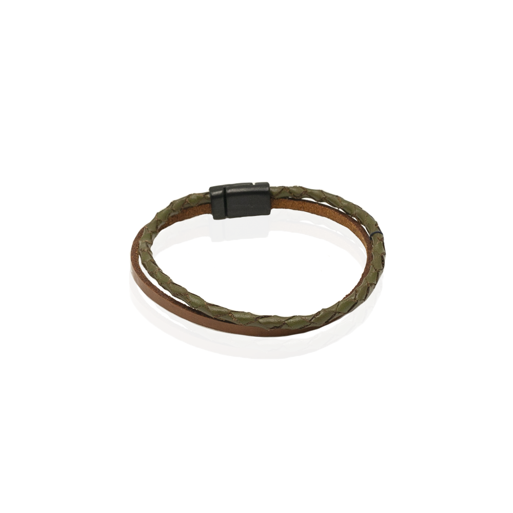 Bransoletka skórzana oliwkowo-brązowa EM 6 - EM Men's Accessories