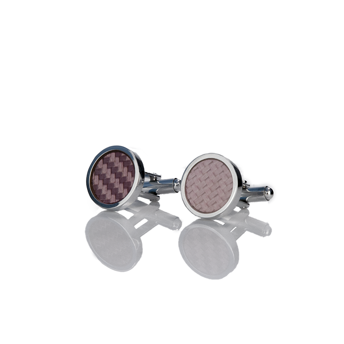 Spinki do mankietów klasyczne srebrne okrągłe z różowym oczkiem EM 11 - EM Men's Accessories
