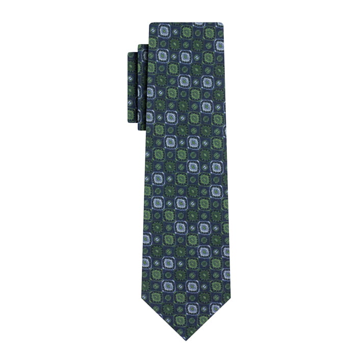 Krawat bawełniany zielono-granatowy we wzory EM 14 - EM Men's Accessories