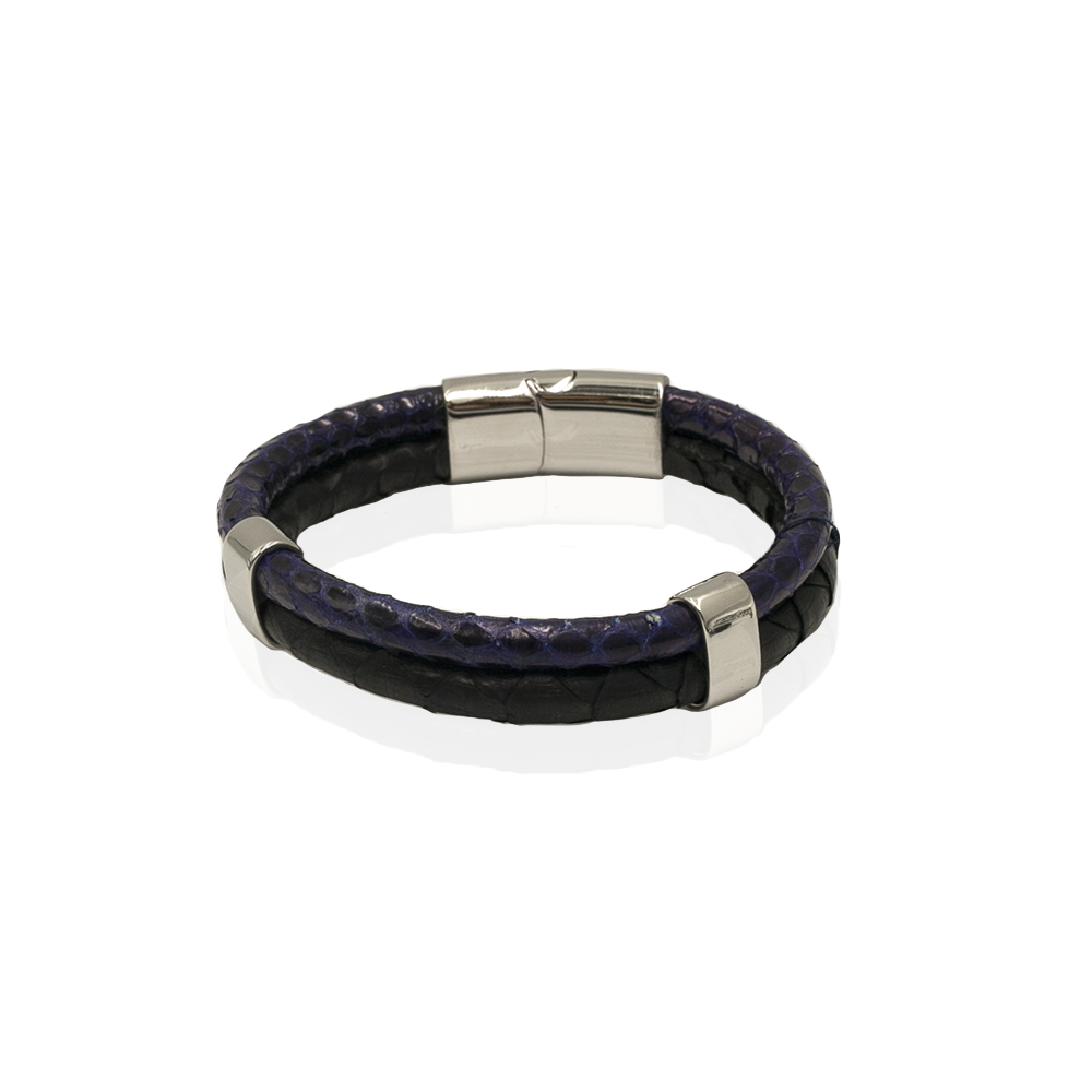 Bransoletka skórzana granatowo-czarna EM 40 - EM Men's Accessories