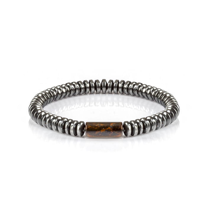 Bransoletka koraliki w kolorze srebrnym EM 26 - EM Men's Accessories